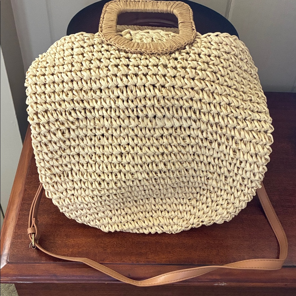 Straw Handbag Handles Plus Long Tan Strap